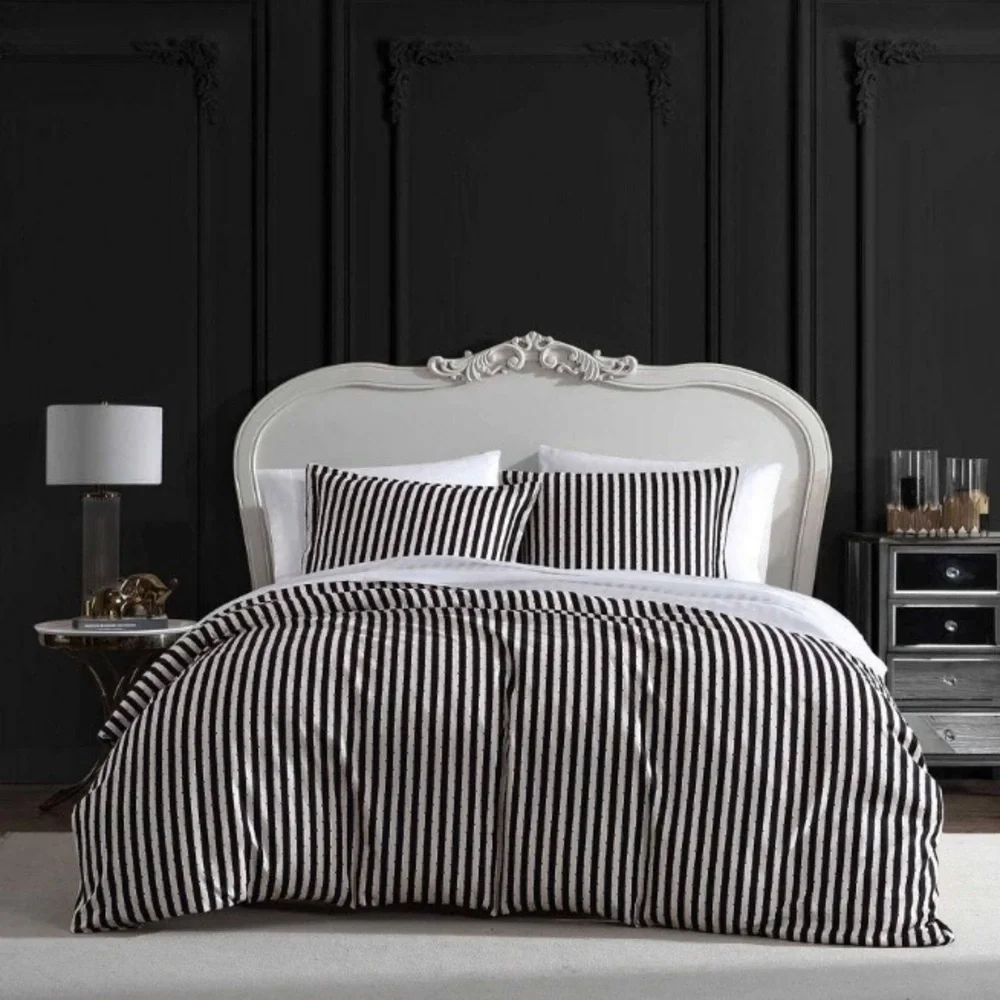 NWT Betseyville 3 pc King Striped Microfiber Duvet Black and White Bedding Set